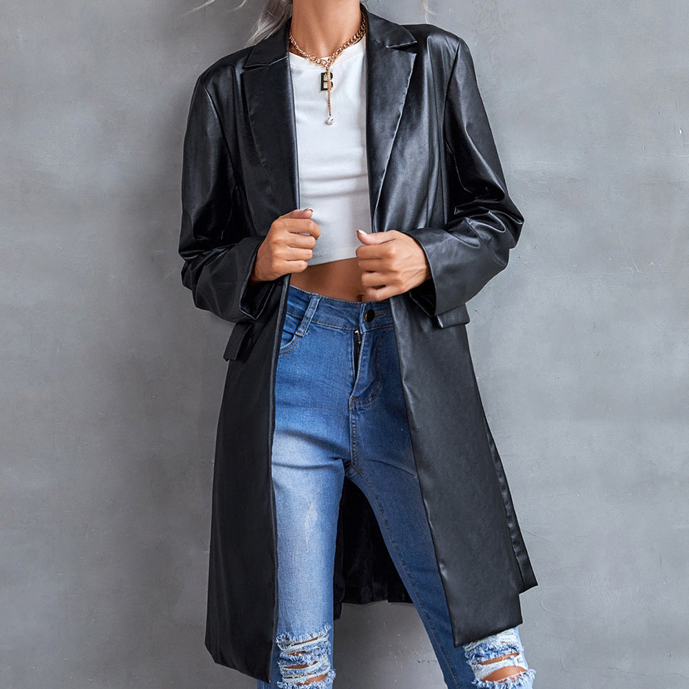 Women's Leather Slim Long-sleeved Windbreaker Blazer Top Image