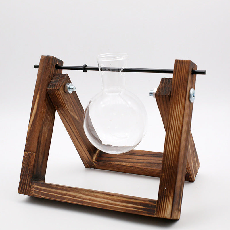 Swing Wooden Stand Hydroponic Plant Container Glass Vase Image