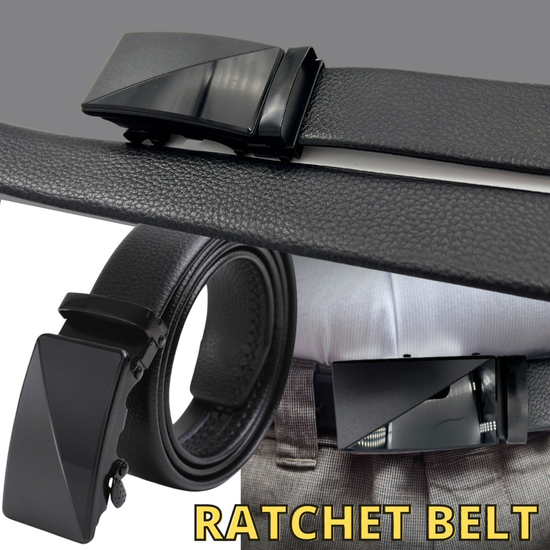 Microfiber PU Leather Ratchet Belt Belts For Men Adjustable Slide Buckle Black Image