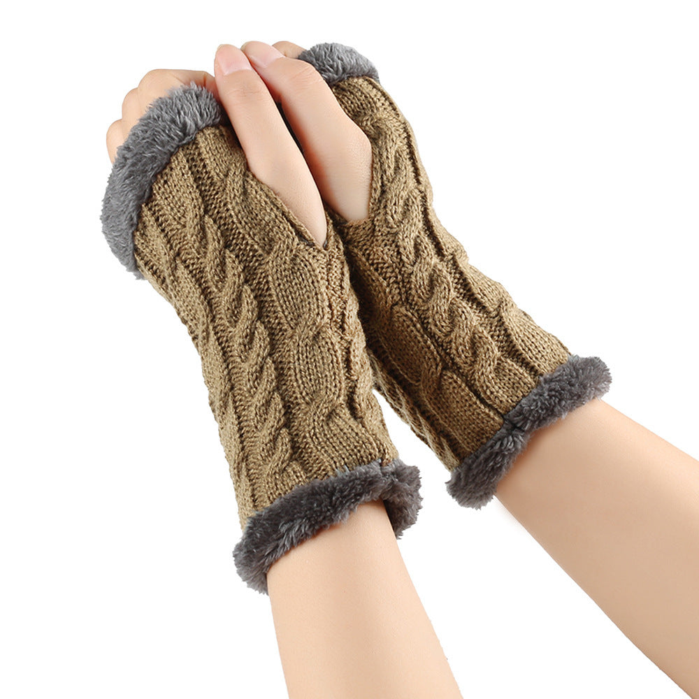 Winter Plush Gloves Twist Knitted Fingerless Fleece Gloves Women Warm Thickened Woolen Gloves Image