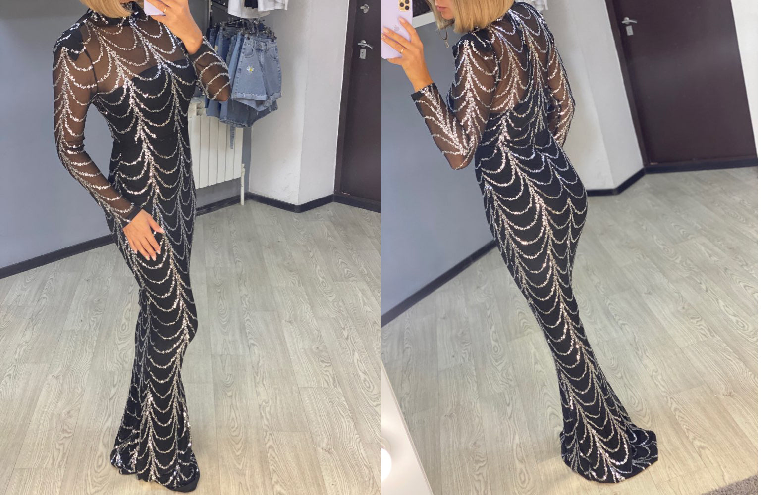 Sequins Women Maxi Dresses Long Sleeve Female Party Dresses Image