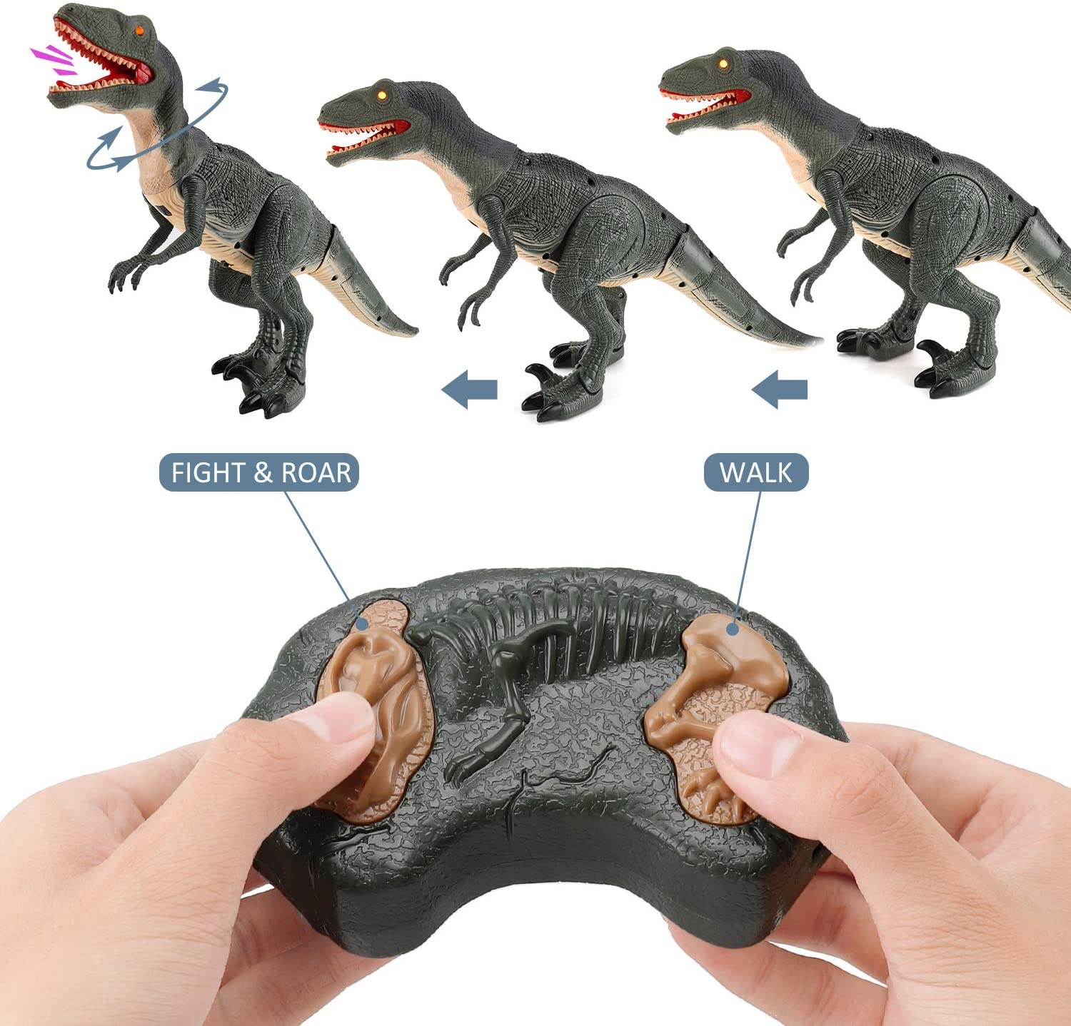 Remote Control R C Walking Dinosaur Toy With Shaking Head,Light Up Eyes & Sounds ,Velociraptor,Gift For Kids Amazon Platform Banned Image