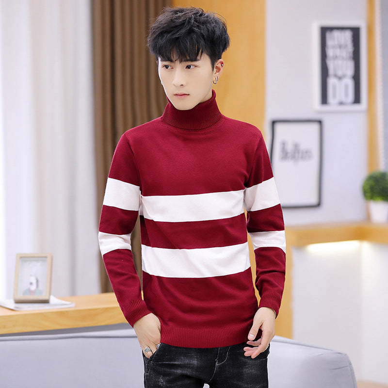 High Neck Striped Sweater Men Fashion Men Image