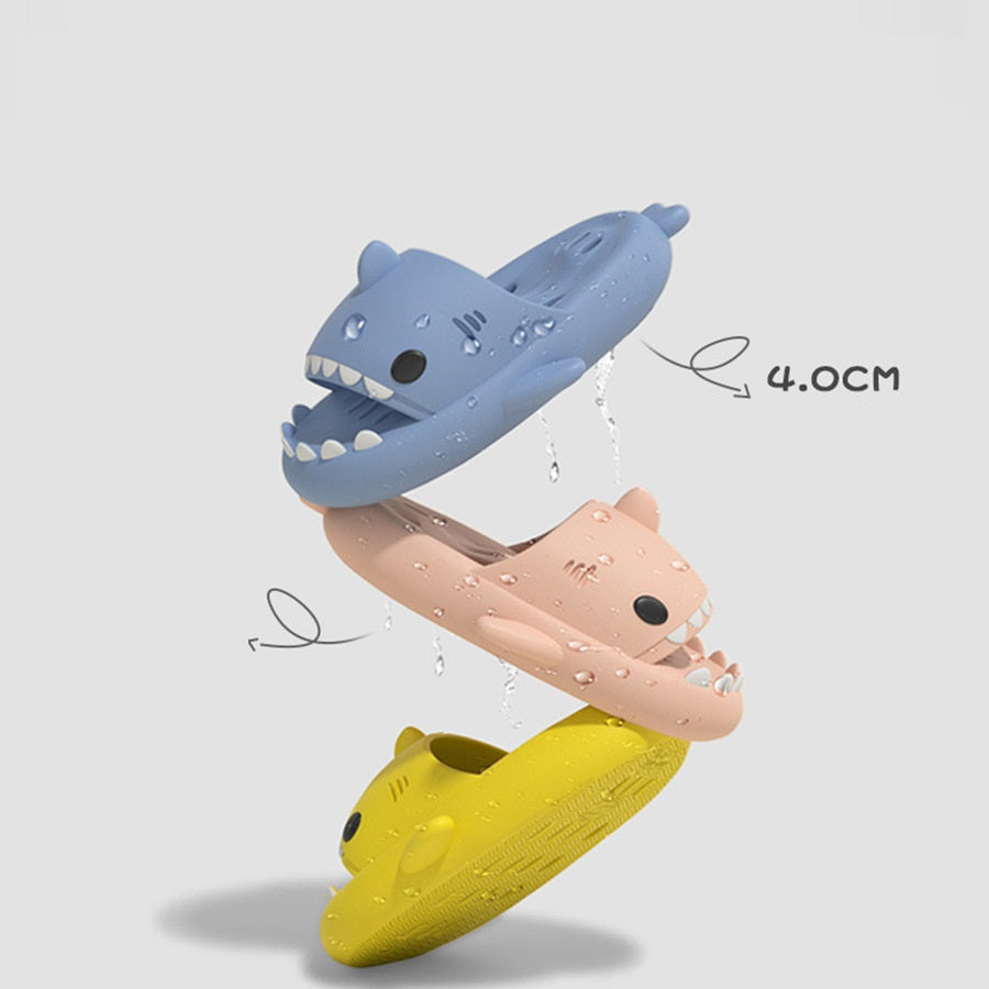 Shark Slippers With Drain Holes Shower Shoes For Women Quick Drying Eva Pool Shark Slides Beach Sandals With Drain Holes Image