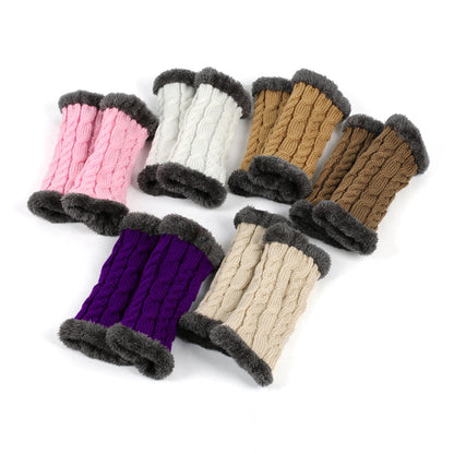 Winter Plush Gloves Twist Knitted Fingerless Fleece Gloves Women Warm Thickened Woolen Gloves