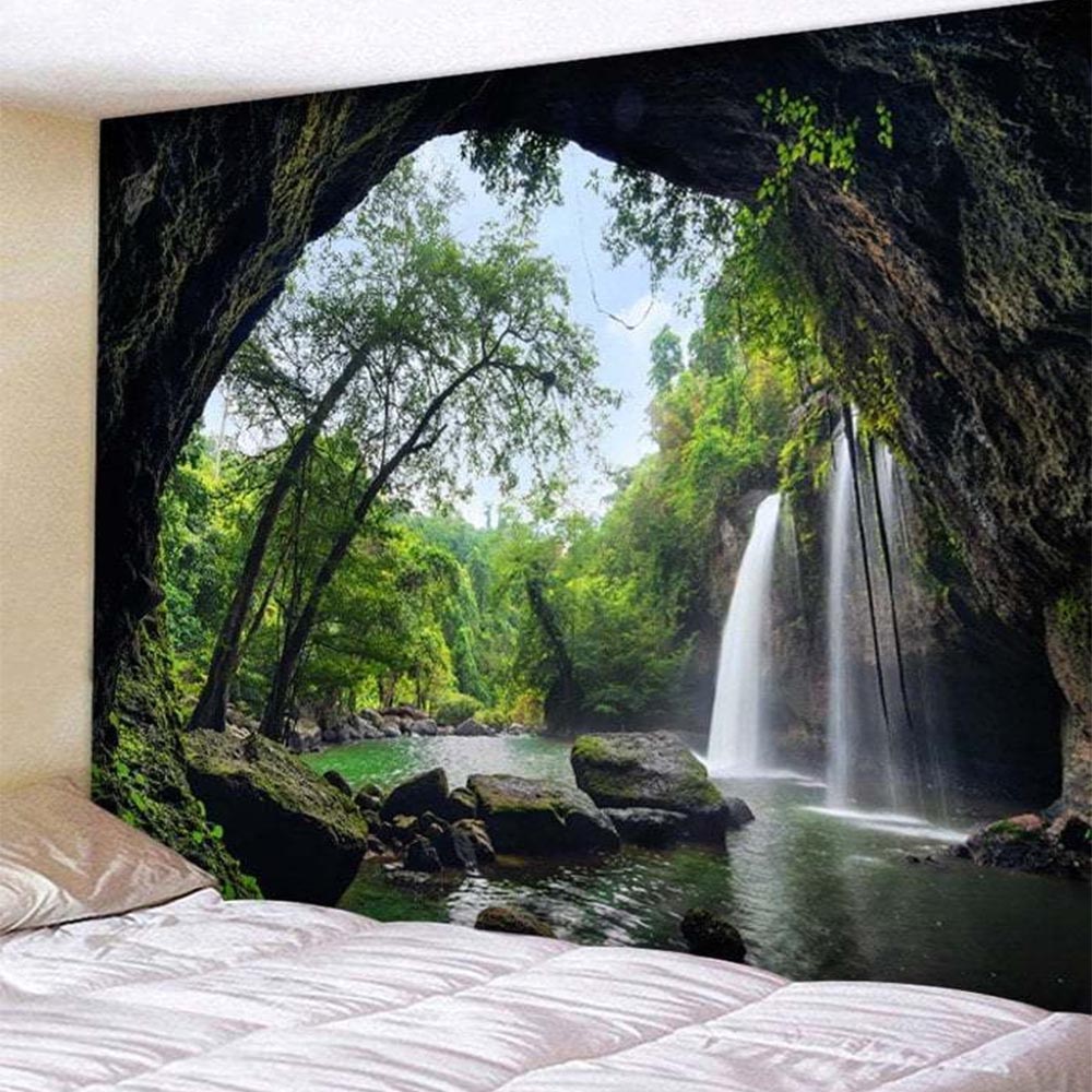 Beautiful Cave Waterfall Print Wall Hippie Tapestry Polyester Fabric Home Decor Wall Hanging Rug Carpets Waterfall Image