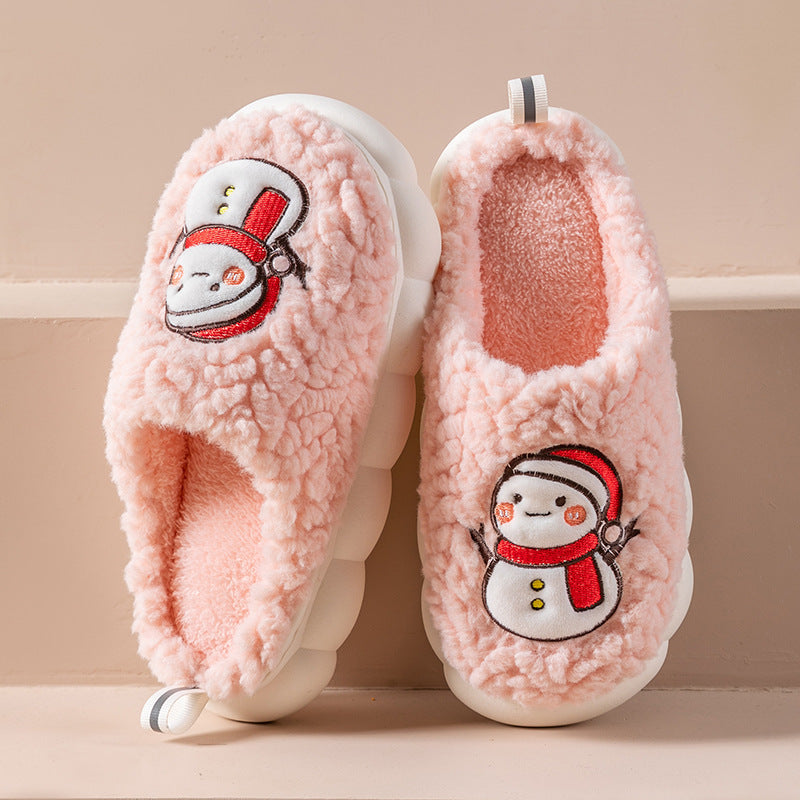 Cute Snowman Slippers Winter Indoor Household Warm Plush Thick-Soled Anti-slip Couple Home Slipper Soft Floor Bedroom House Shoes Image