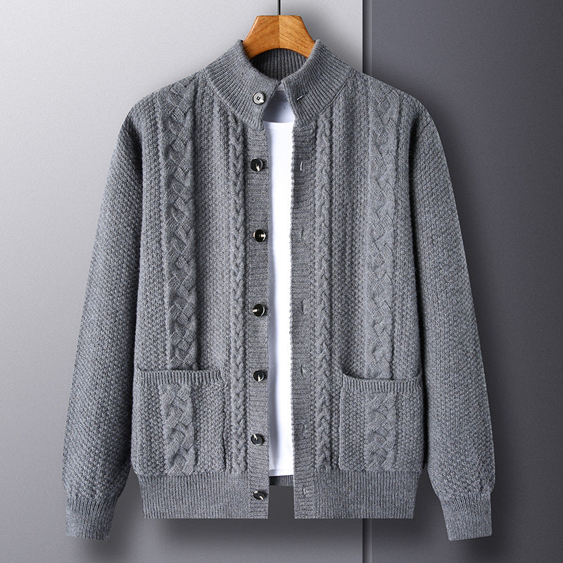 Young And Middle-aged Thick Knit Cardigan Retro Jacquard Loose-fitting Sweater Jacket Image