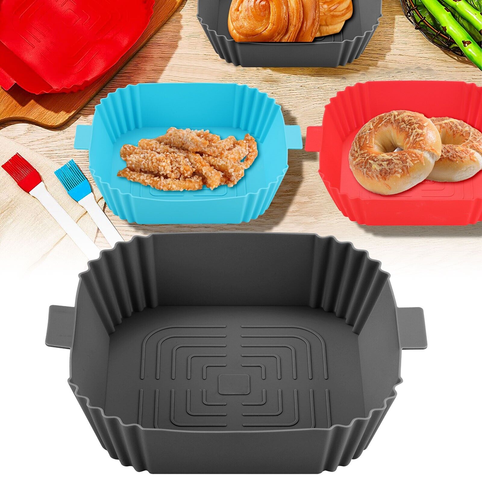 Air Fryer Silicone Pot Basket Liners Non-Stick Safe Oven Baking Tray Accessories Image