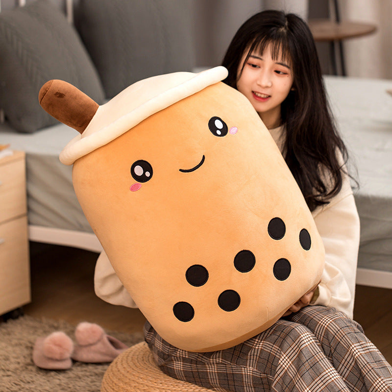 Cute Fruit Drink Plush Stuffed Soft Strawberry Milk Tea Plush Boba Tea Cup Toy Bubble Tea Pillow Cushion Kids Gift Image