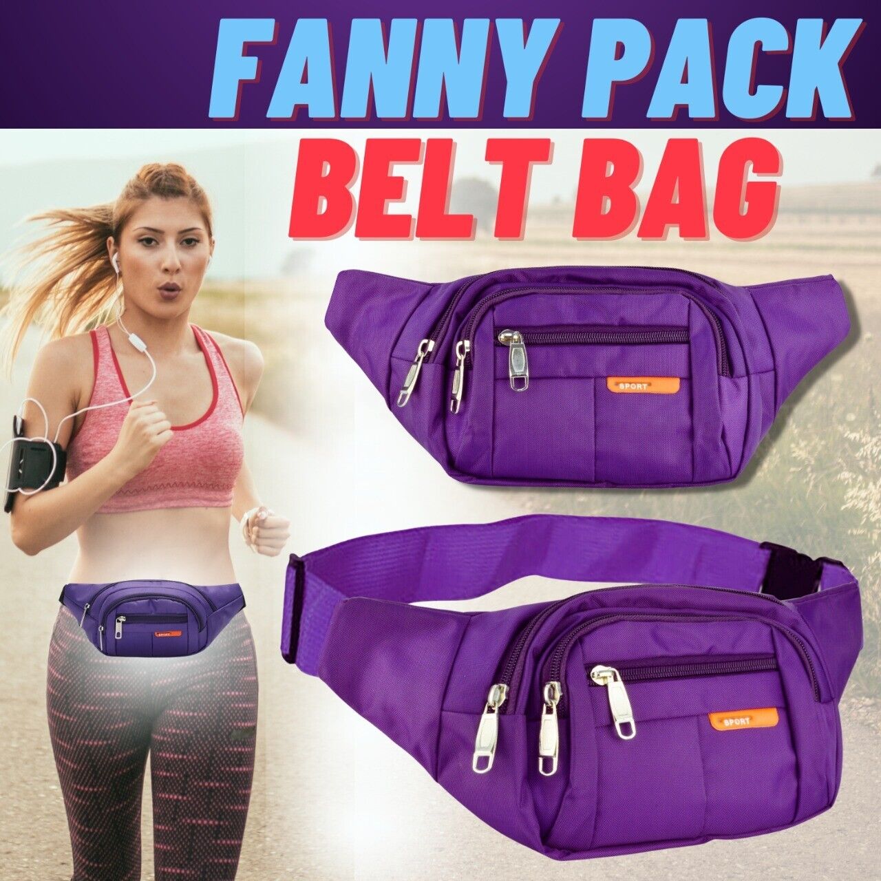 Sport Runner Waist Bum Bag Running Jogging Travel Chest Pouch Zip Fanny Pack New Image