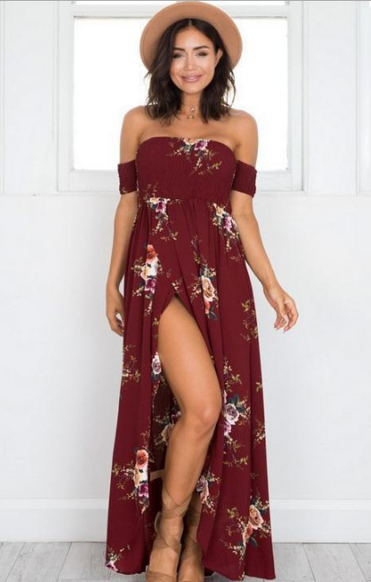 Boho style long dress women Off shoulder beach summer dresses Image