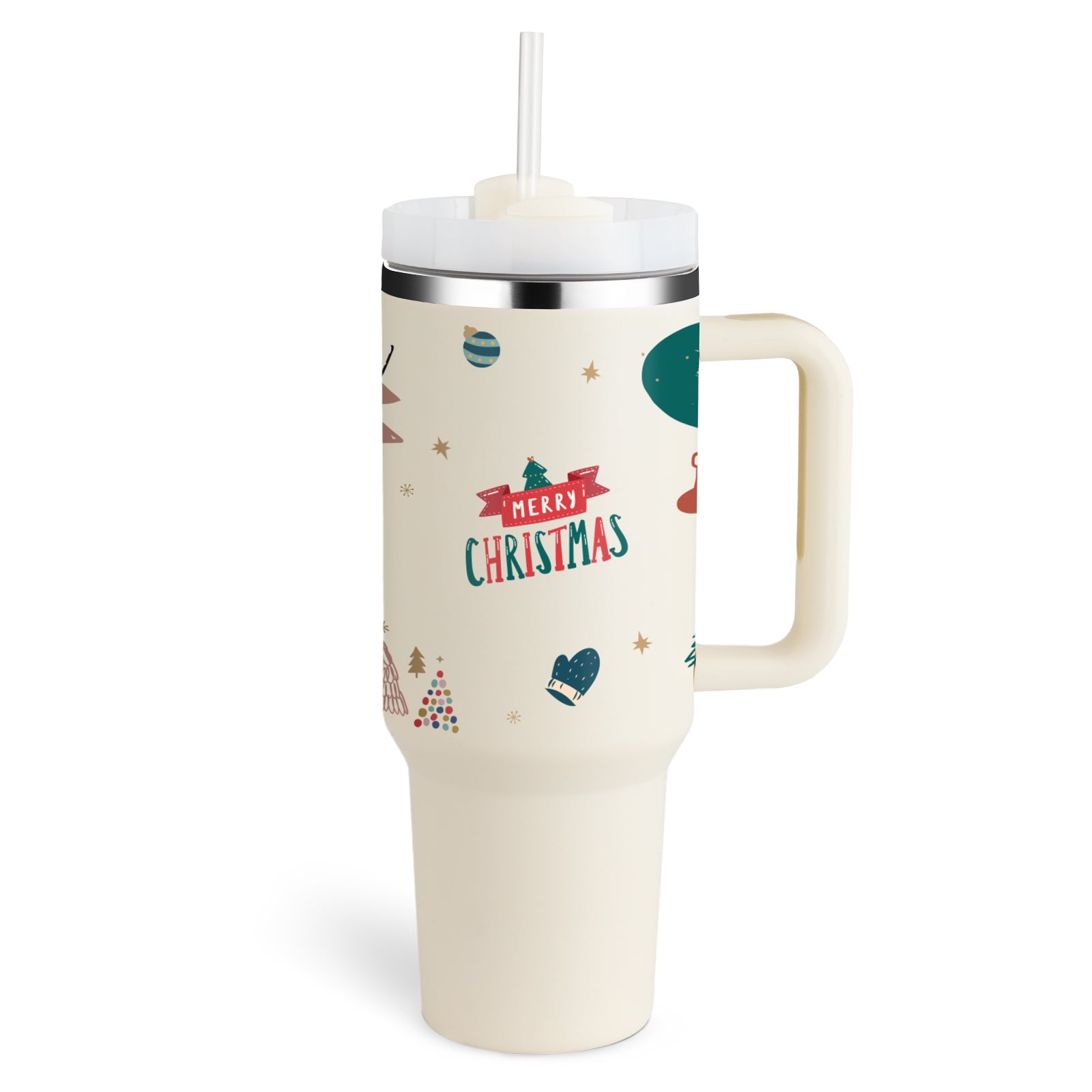 Christmas Thermal Mug 40oz Straw Coffee Insulation Cup With Handle Portable Car Stainless Steel Water Bottle LargeCapacity Travel BPA Free Thermal Mug Image