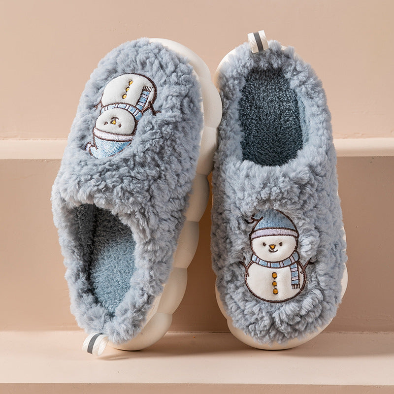 Cute Snowman Slippers Winter Indoor Household Warm Plush Thick-Soled Anti-slip Couple Home Slipper Soft Floor Bedroom House Shoes Image