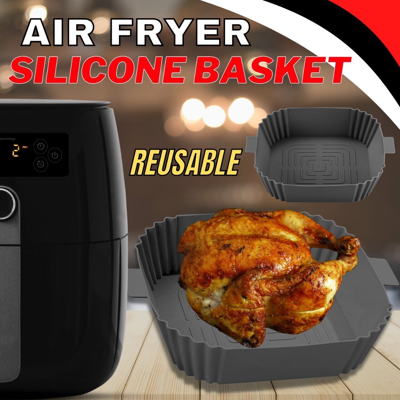 Air Fryer Silicone Pot Basket Liners Non-Stick Safe Oven Baking Tray Accessories Image