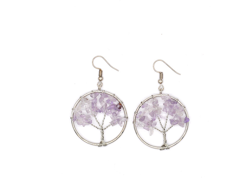 Natural Crystal Crushed Stone Tree Wishing Tree Earrings Crystal Tree Earrings Jewelry Image