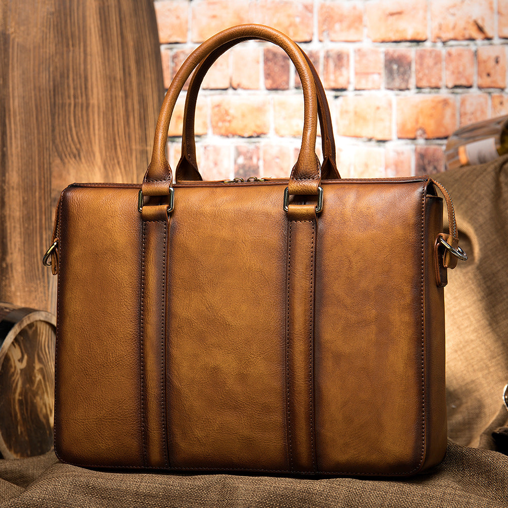 Vintage Men's Leather Briefcase Fashionable Business 14 Inch Computer Handbag Image