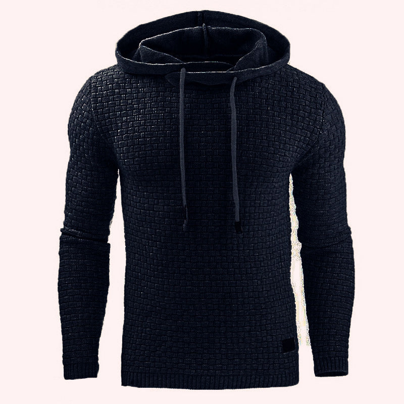 Men's Jacquard Sweater Long-sleeved Hoodie Warm Color Hooded Sweatshirt Jacket Image