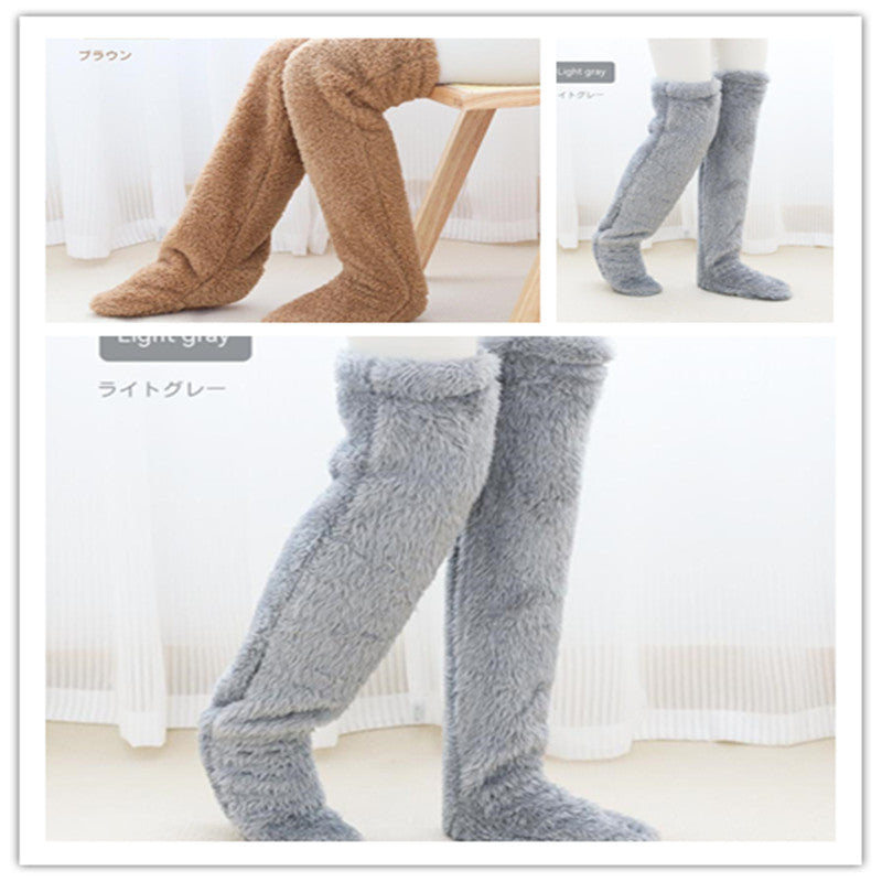 Over Knee High Fuzzy Long Socks Winter Warm Cold Leg Knee Joint Cold-proof Stockings Home Floor Sleeping Socks Image