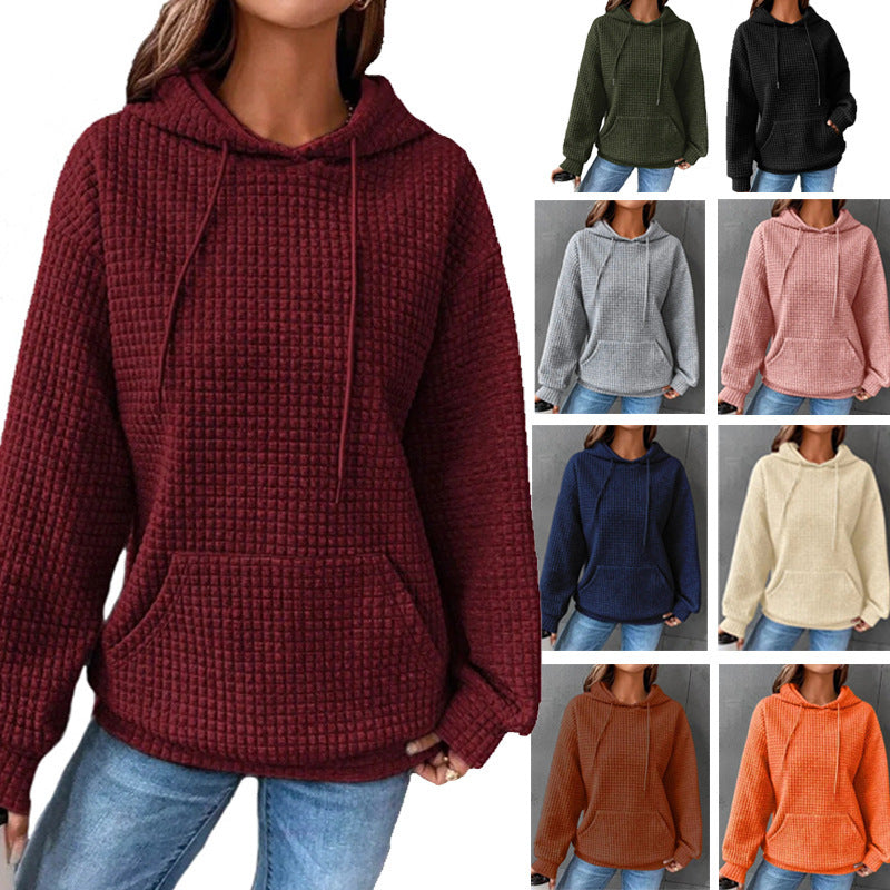 Fashion Waffle Hoodie Sweater Women's Sports Sweatshirt Casual Long Sleeve Tops Womens Clothing