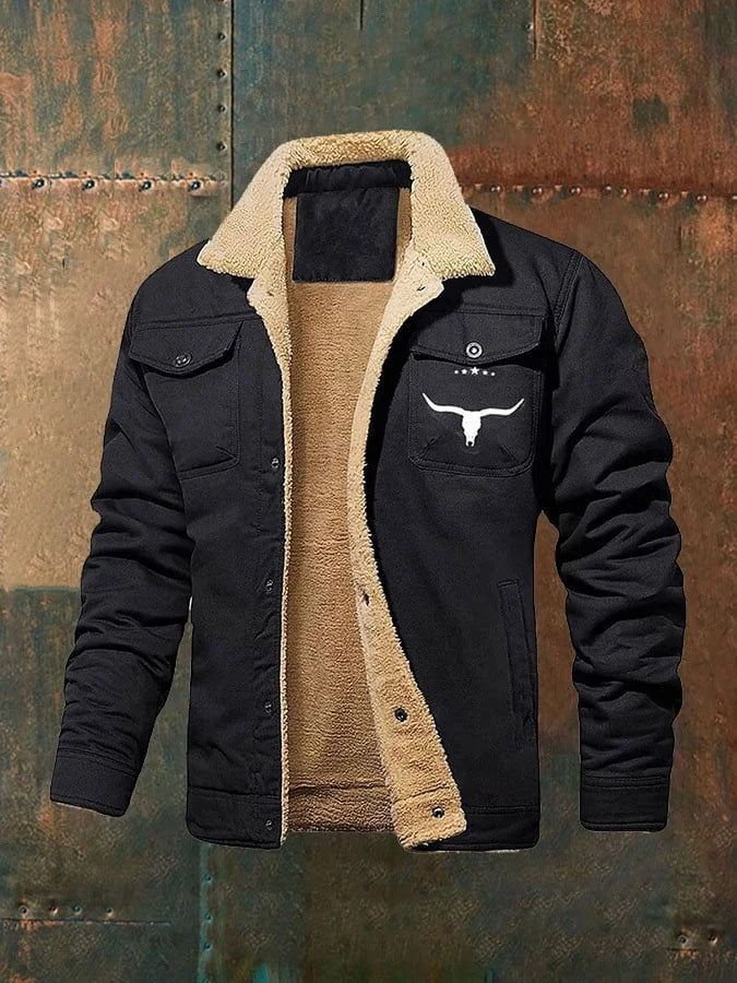 Men's Fleece-lined Cotton Casual Jacket Winter Lapel Single Breasted Warm Outerwear Image