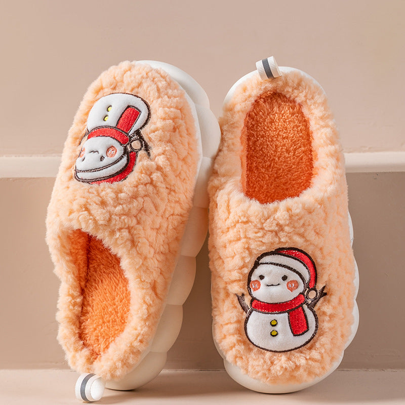 Cute Snowman Slippers Winter Indoor Household Warm Plush Thick-Soled Anti-slip Couple Home Slipper Soft Floor Bedroom House Shoes Image