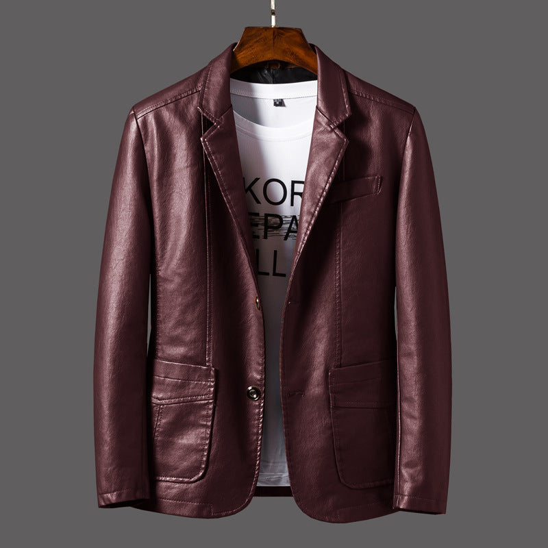 Leather Men's Autumn And Winter Jacket Thin Lapel Image