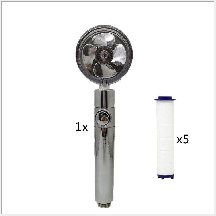 Propeller Driven Shower Head With Stop Button And Cotton Filter Turbocharged High Pressure Handheld Shower Nozzle Image