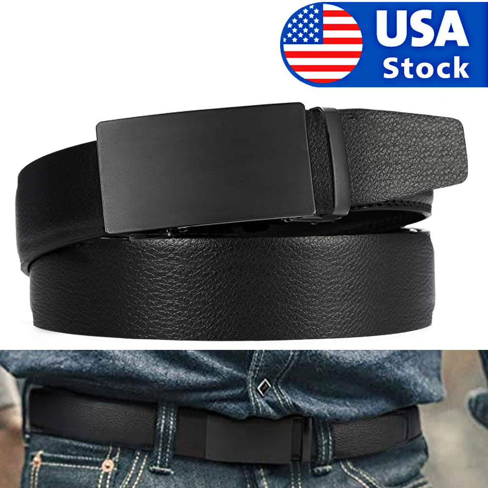 Microfiber Leather Mens Ratchet Belt Belts For Men Adjustable Automatic Buckle Black Image