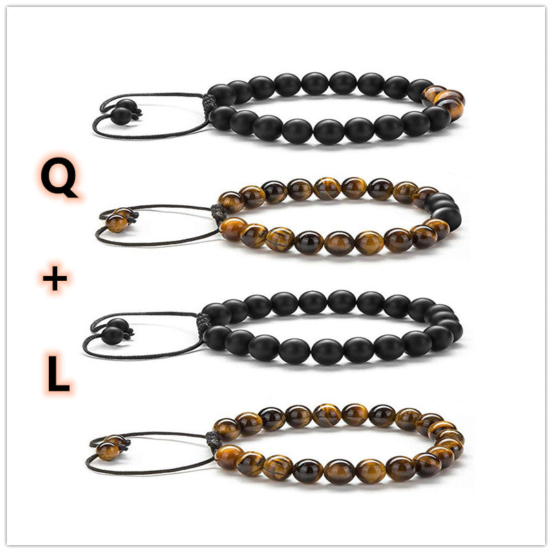 Tiger Eye Couple Bracelets Matte Black Agate Beads Bracelet Image