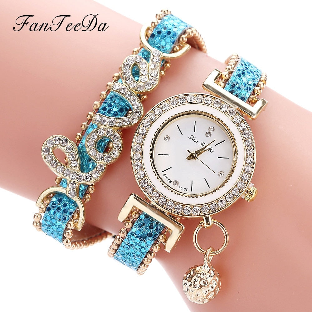 FanTeeDa Brand Women Bracelet Watches Ladies Watch Rhinestones Clock Womens Fashion Dress Wristwatch Relogio Feminino Gift Image