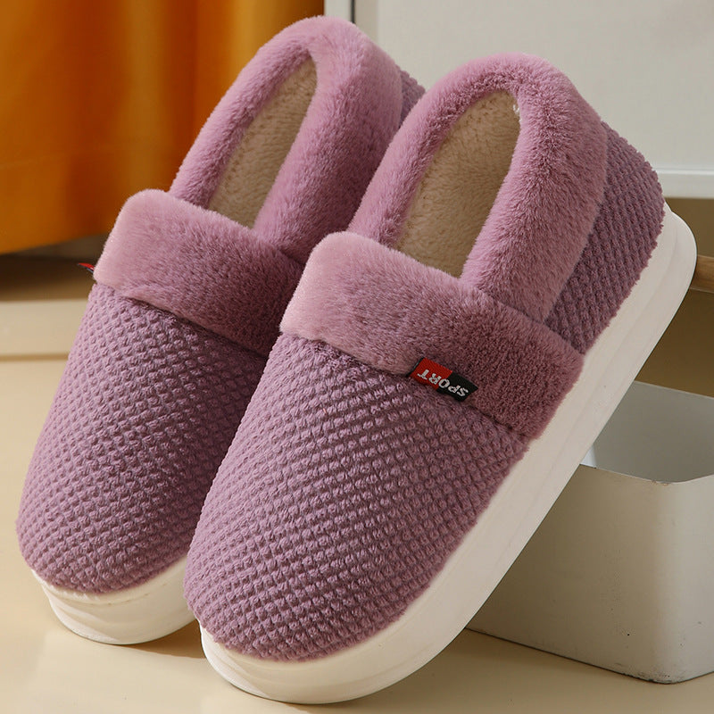 Men's Cotton Shoes With Heel Winter Warm Thick Sole Plush Slippers Women Indoor Garden Outerwear Plus Velvet Slipper For Couple Image