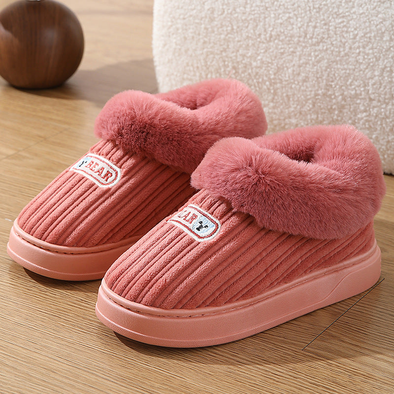 Winter Warm House Slippers Woman Plush Covered Heel Cotton Shoes Indoor And Outdoor Thick-soled Non-slip Fluffy Slippers For Men Image