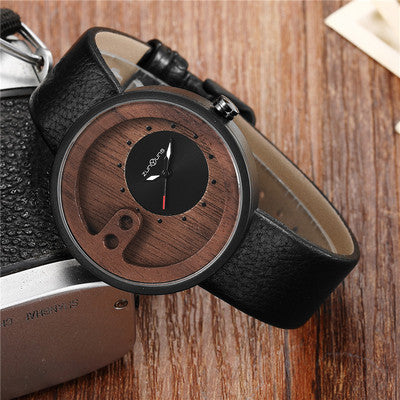 Fashion Top Brand Wooden Watch Men Exquisite Carving Hollow Design Male Clock Unique Green Leather Quartz Wood Watches Image