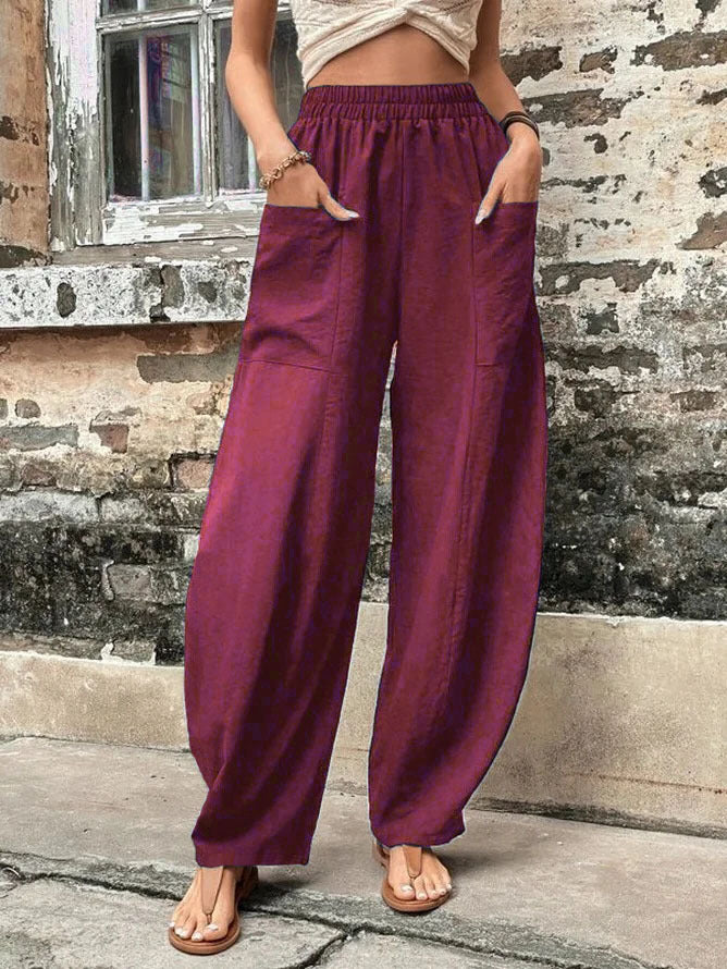 Women's Harem Pants With Pockets High Waisted Casual Beach Pants Loose Trousers Summer Image