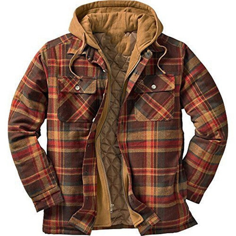 Thickened Cotton Padded Plaid Long Sleeve Loose Hooded Jacket Image