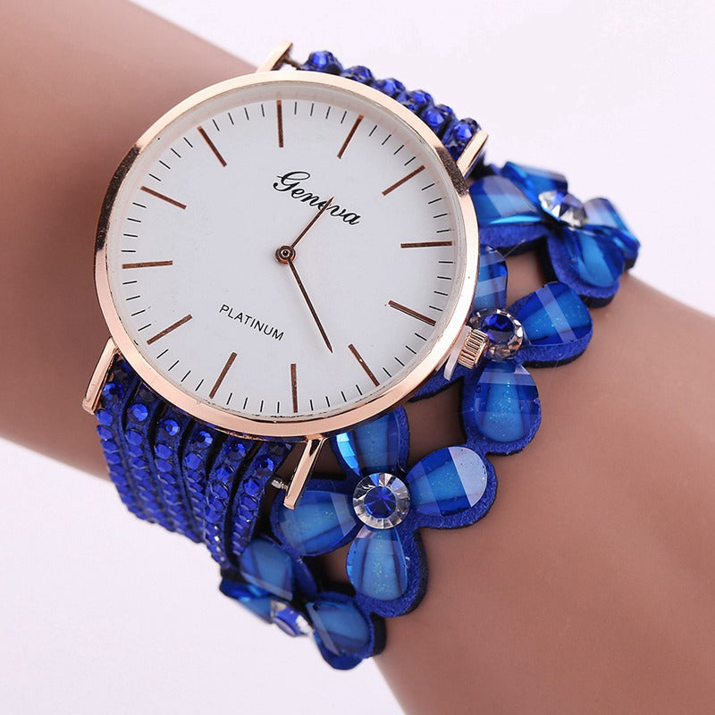 Fashion Geneva Flowers Watches Women Dress Elegant Quartz Bracelet Ladies Watch Crystal Diamond Wrist Watch Gift Reloj Mujer Image