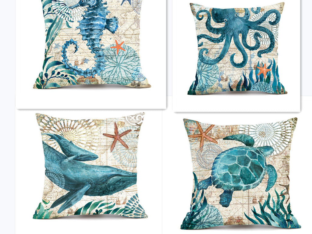 Cushion Covers Sea Turtle Printed Throw Pillow Cases For Home Decor Sofa Chair Seat Image