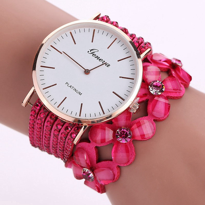 Fashion Geneva Flowers Watches Women Dress Elegant Quartz Bracelet Ladies Watch Crystal Diamond Wrist Watch Gift Reloj Mujer Image