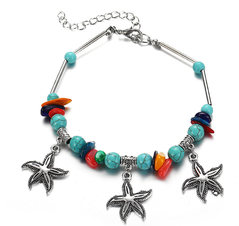 Europe and America Conch Mizhu Yoga Anklet Turtle Bracelet Beach Pendant Starfish Pearl Retro Turtle Anklet Image