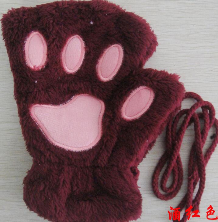 Winter Lovely Half Cover Paw Bear Cat Claw Gloves Short Finger Image