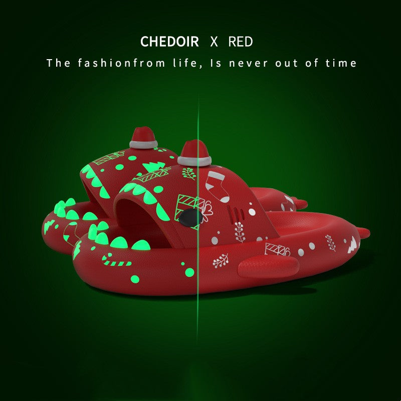 Halloween And Christmas Shoes Ins Luminous Shark Slippers Couple Men Women House Shoes Non-slip Bathroom Slippers Home Image