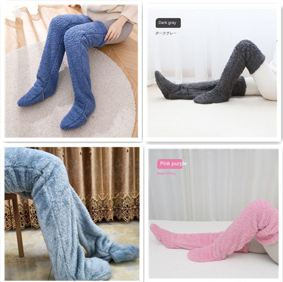 Over Knee High Fuzzy Long Socks Winter Warm Cold Leg Knee Joint Cold-proof Stockings Home Floor Sleeping Socks Image