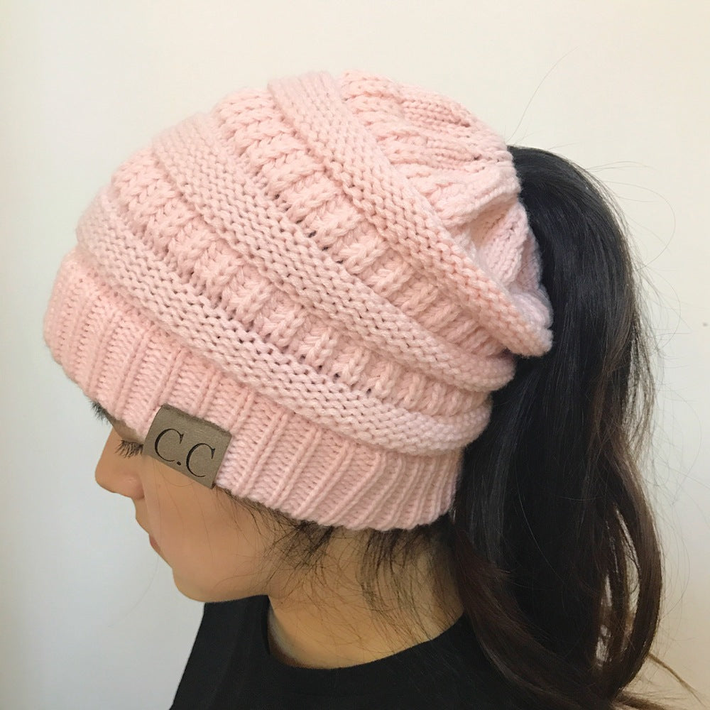 High Bun Ponytail Beanie Hat Chunky Soft Stretch Cable Knit Warm Fuzzy Lined Skull Beanie Acrylic Hats Men And Women Image