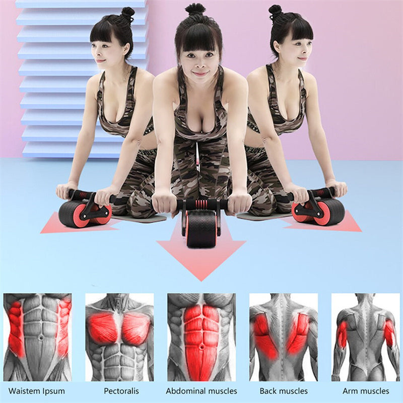 Double Wheel Abdominal Exerciser Women Men Automatic Rebound Ab Wheel Roller Waist Trainer Gym Sports Home Exercise Devices Image