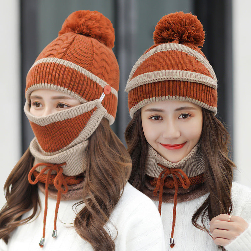 Winter Hat For Women 3pcs Knitted Beanie Hat Scarf Set Warm Hat Image