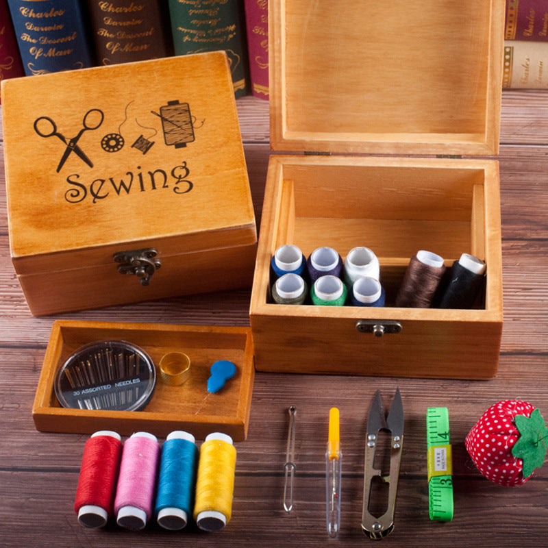 Needle Money Box Household Portable Sewing Needlework Student Dormitory Small Wooden Box Sewing Sewing Kit Hand-Stitched Image