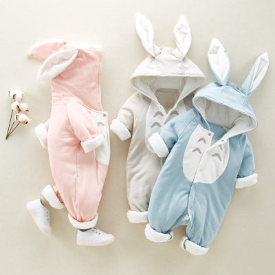 The new cotton padded cotton baby romper thickened chinchilla hooded cotton baby Onesies newborn go climbing clothes Image