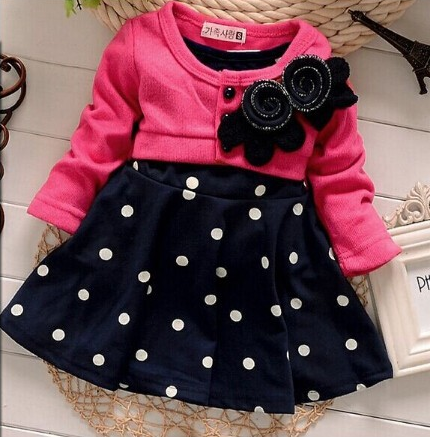 Autumn new children's long-sleeved cartoon wave point children's skirt girls cute print children's clothing Korean casual children's clothing Image