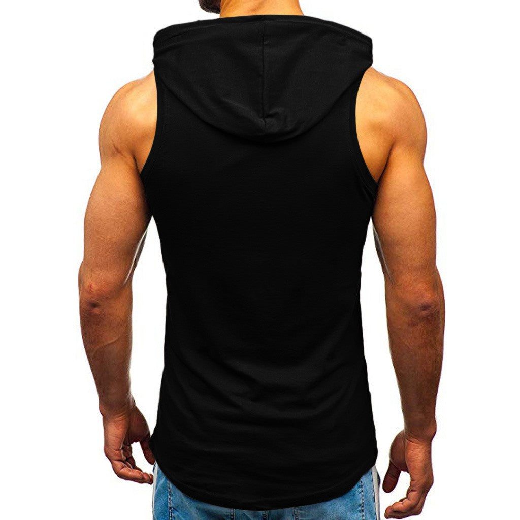 Men's Sleeveless Vest Letter Printed Hoodie Sports Tops Image